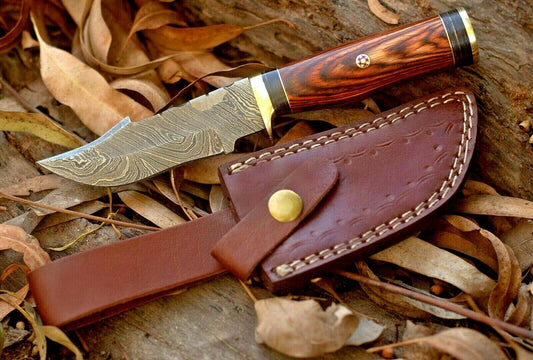 Custom Hand Forged Damascus Steel Hunting  Skinner Knife With Wood & Brass Guard Handle 20