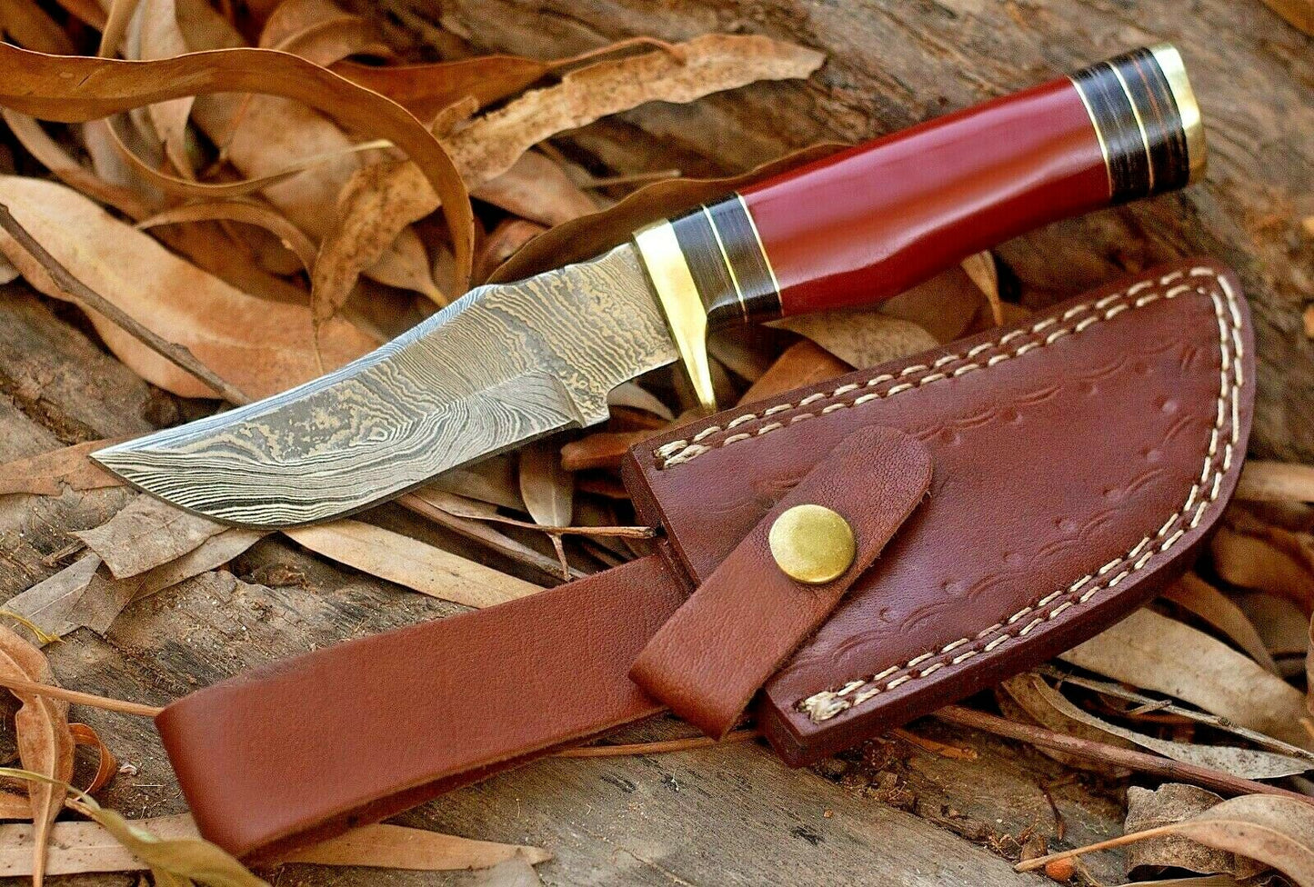 Customs HAND FORGED Handmade DAMASCUS STEEL Skinner Knife Resin & Brass Guard Handle 03