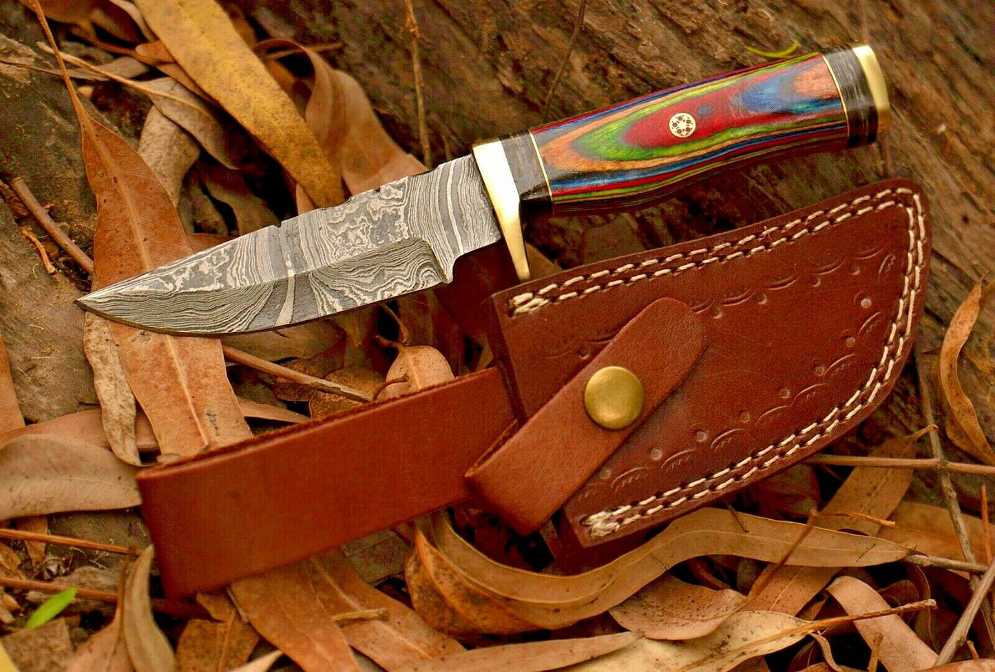 Custom Hand Forged Damascus Steel Hunting  Skinner Knife With Wood & Brass Guard Handle 26