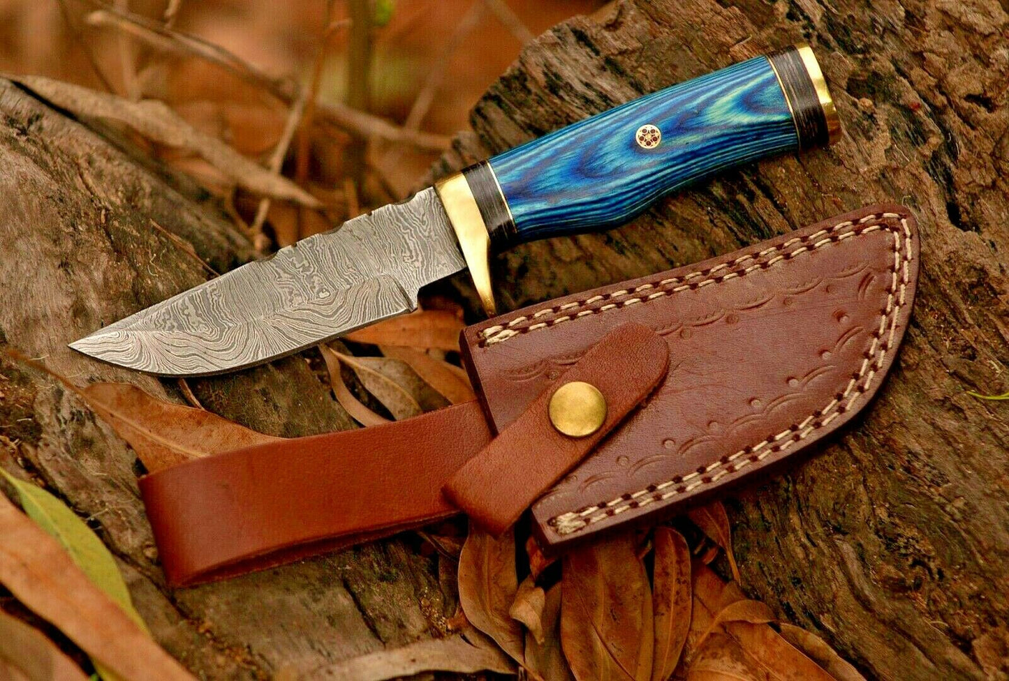 Custom Hand Forged Damascus Steel Hunting  Skinner Knife With Wood & Brass Guard Handle 24