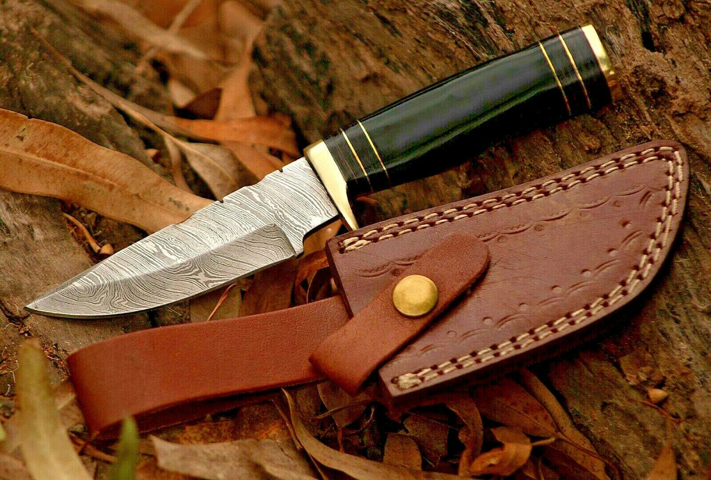 Customs HAND FORGED Handmade DAMASCUS STEEL Skinner Knife Resin & Brass Guard Handle 04
