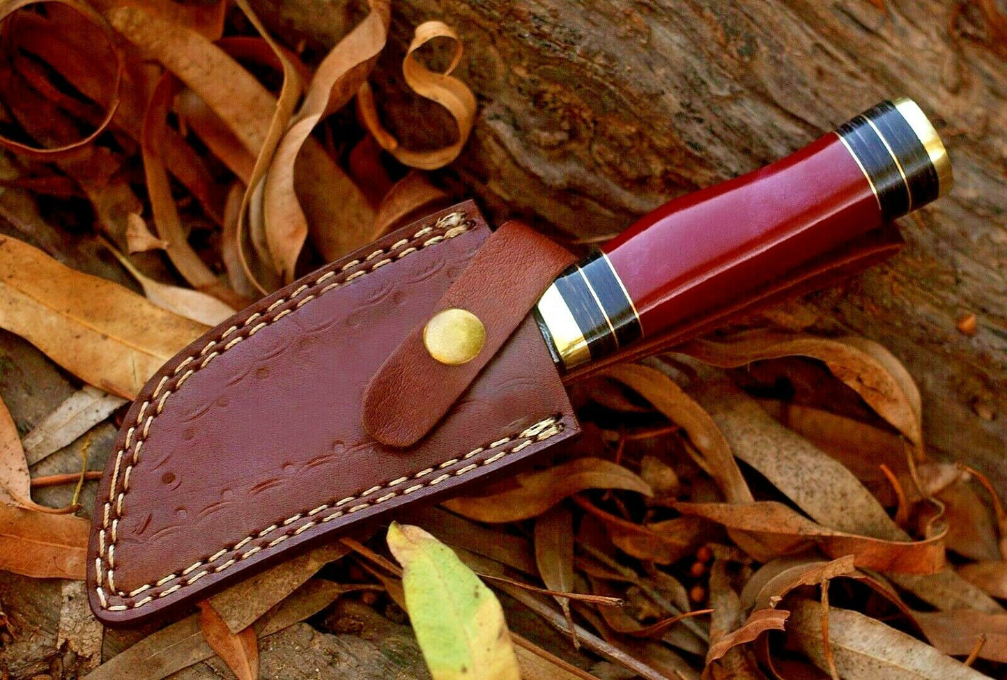 Customs HAND FORGED Handmade DAMASCUS STEEL Skinner Knife Resin & Brass Guard Handle 03