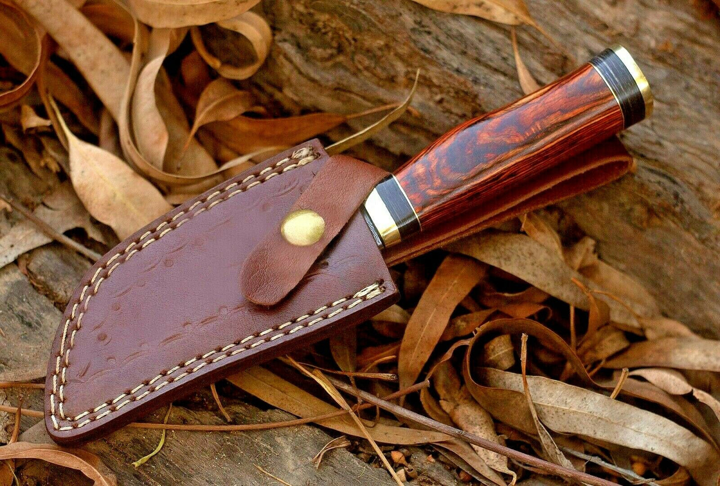 Custom Hand Forged Damascus Steel Hunting  Skinner Knife With Wood & Brass Guard Handle 20
