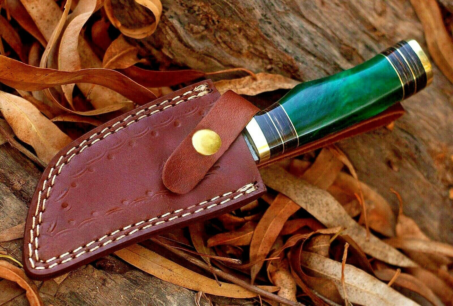 Custom Hand Forged Damascus Steel Hunting  Skinner Knife With Resin & Brass Guard Handle 7