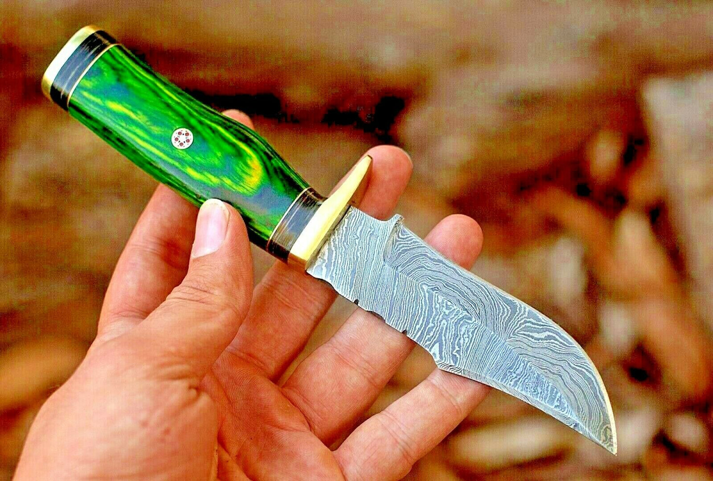 Custom Hand Forged Damascus Steel Hunting  Skinner Knife With Wood & Brass Guard Handle 23