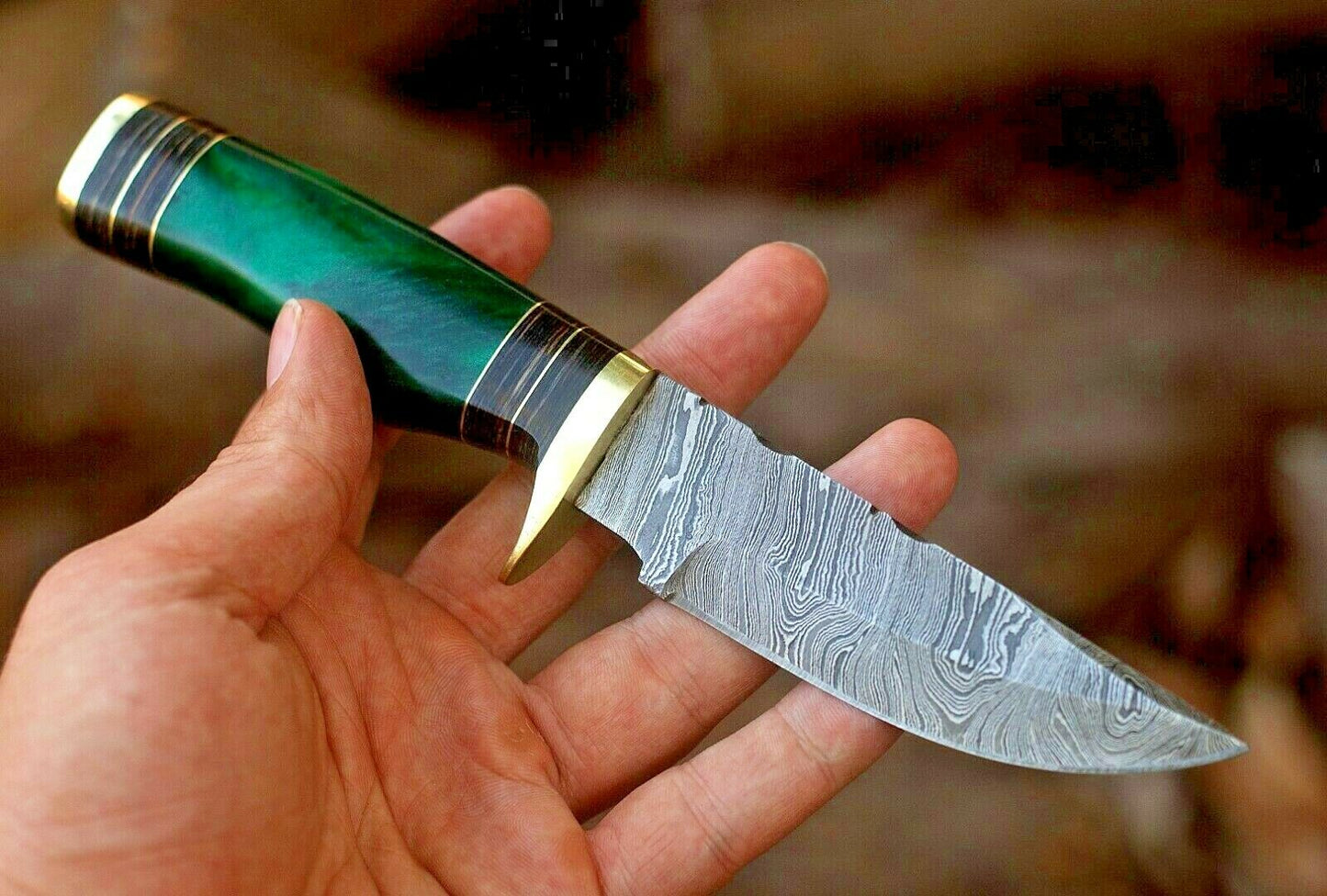 Custom Hand Forged Damascus Steel Hunting  Skinner Knife With Resin & Brass Guard Handle 7