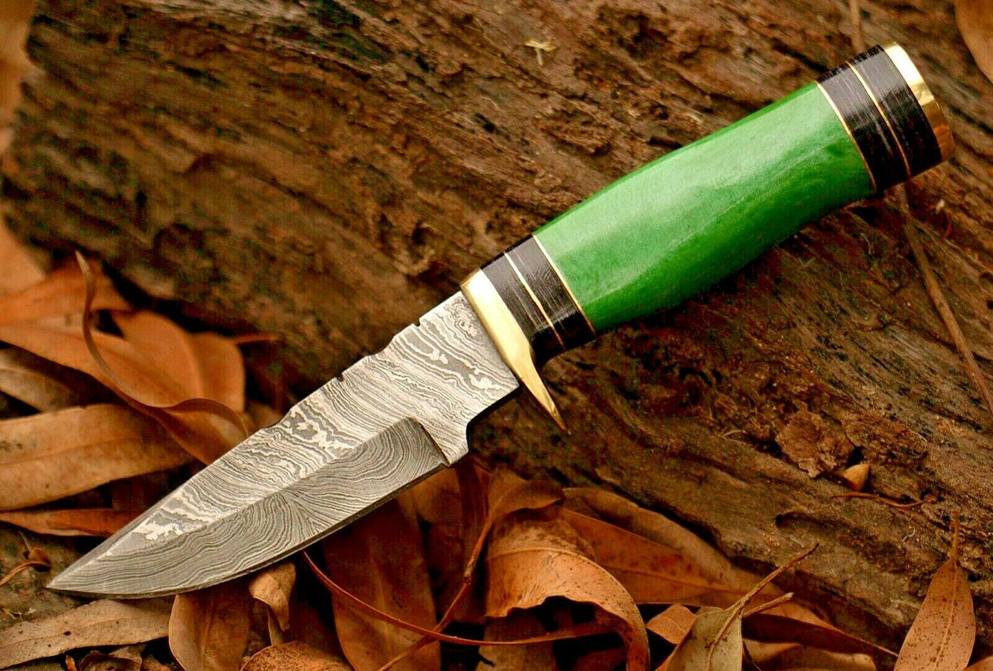 Custom Hand Forged Damascus Steel Hunting  Skinner Knife With Resin & Brass Guard Handle 12